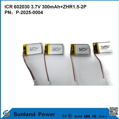 باتری 602030 3.7V 300mAh + ZHR1.5-2P از طراحی بسیار نازک سازگاری انعطاف پذیر برای انواع دستگاه های هوشمند کوچک گوشی های گوشی بلوتوث دستگاه های پوشیدنی و تجهیزات پزشکی قابل حمل