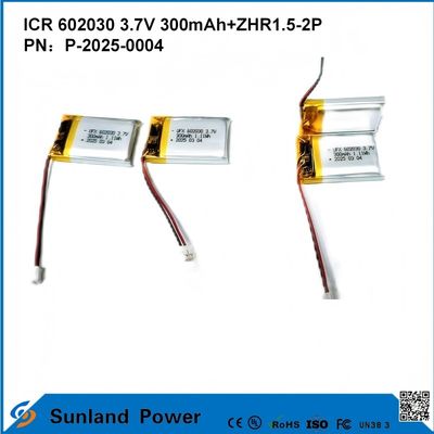 باتری 602030 3.7V 300mAh + ZHR1.5-2P از طراحی بسیار نازک سازگاری انعطاف پذیر برای انواع دستگاه های هوشمند کوچک گوشی های گوشی بلوتوث دستگاه های پوشیدنی و تجهیزات پزشکی قابل حمل