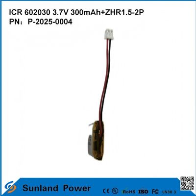 باتری 602030 3.7V 300mAh + ZHR1.5-2P از طراحی بسیار نازک سازگاری انعطاف پذیر برای انواع دستگاه های هوشمند کوچک گوشی های گوشی بلوتوث دستگاه های پوشیدنی و تجهیزات پزشکی قابل حمل