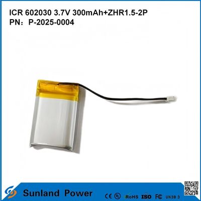 باتری 602030 3.7V 300mAh + ZHR1.5-2P از طراحی بسیار نازک سازگاری انعطاف پذیر برای انواع دستگاه های هوشمند کوچک گوشی های گوشی بلوتوث دستگاه های پوشیدنی و تجهیزات پزشکی قابل حمل