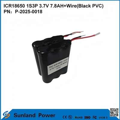 ICR18650 1S3P 3.7V 7.8AH + سیم ((سیاه PVC) باتری