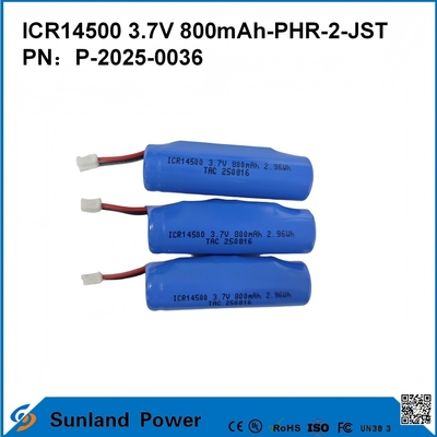 باتری سیمی ICR14500 3.7V 800mAh-PHR-2-JST-10mm