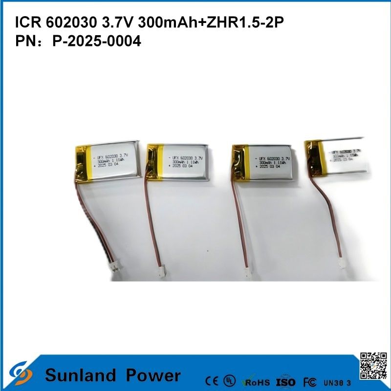 باتری 602030 3.7V 300mAh + ZHR1.5-2P از طراحی بسیار نازک سازگاری انعطاف پذیر برای انواع دستگاه های هوشمند کوچک گوشی های گوشی بلوتوث دستگاه های پوشیدنی و تجهیزات پزشکی قابل حمل