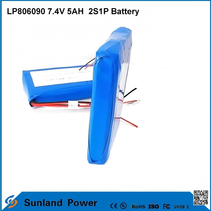 7.4V 5AH LP806090 2S1P باتری های لیتیوم یون پلیمر با عملکرد I2C با اندازه گیری سوخت