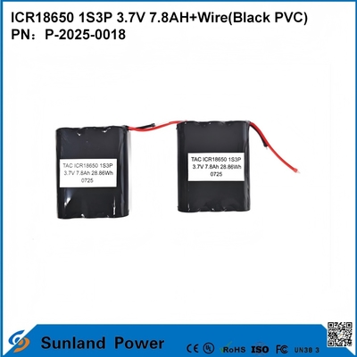 ICR18650 1S3P 3.7V 7.8AH + سیم ((سیاه PVC) باتری