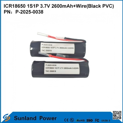 باتری ICR18650 1S1P 3.7V 2600mAh + سیم (PVC مشکی)